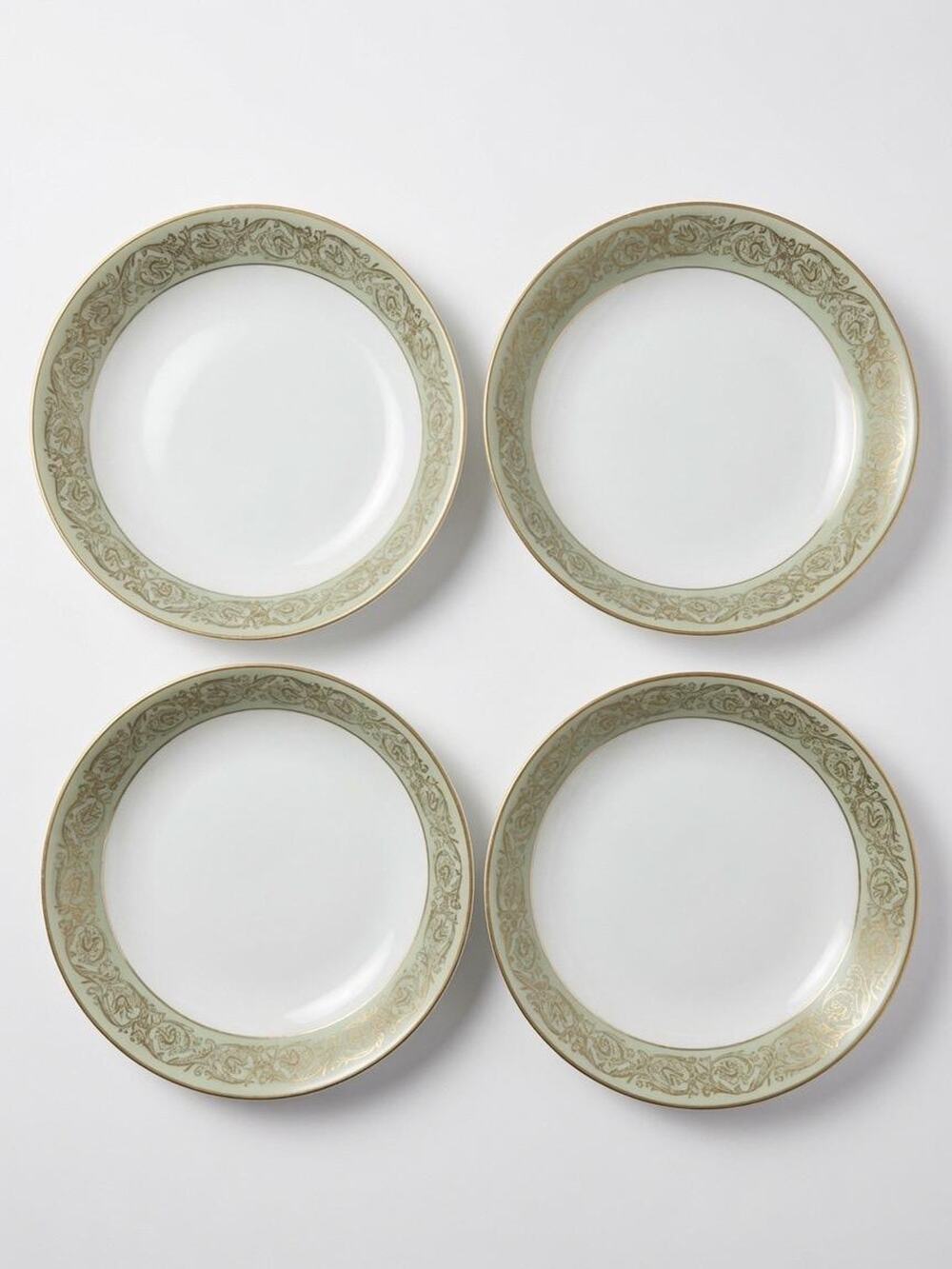 Yamaka Fine China Renaissance 2659R Fruit Bowls Set of 4, Sage Green Gold